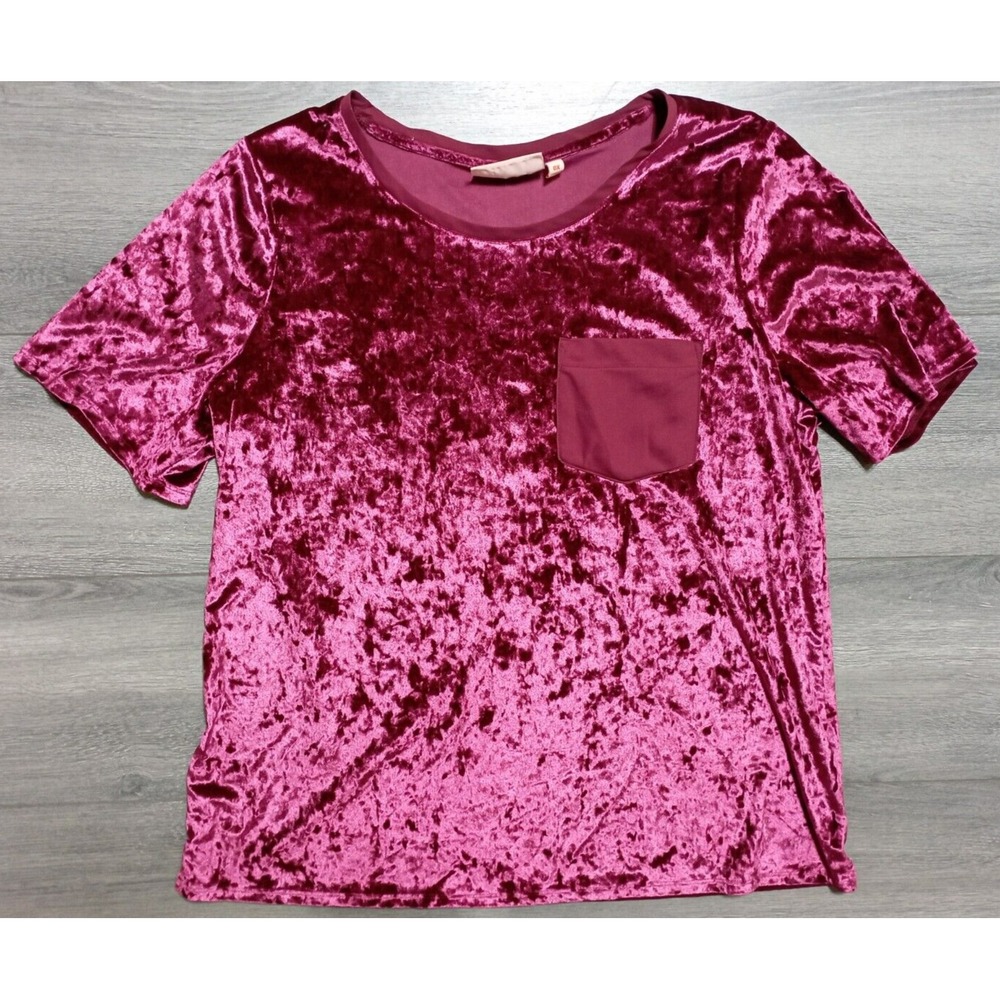 Evri Shirt Adult 0X Cranberry Red Velvet Pocket Short Sleeve Blouse Womens